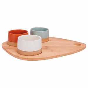 Tapas Set - Bamboo Serving Board + 3x23cl Ceramic Bowls