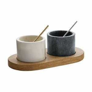 Natural Stone Cruet (2xBowl+Spoon) 20x11cm